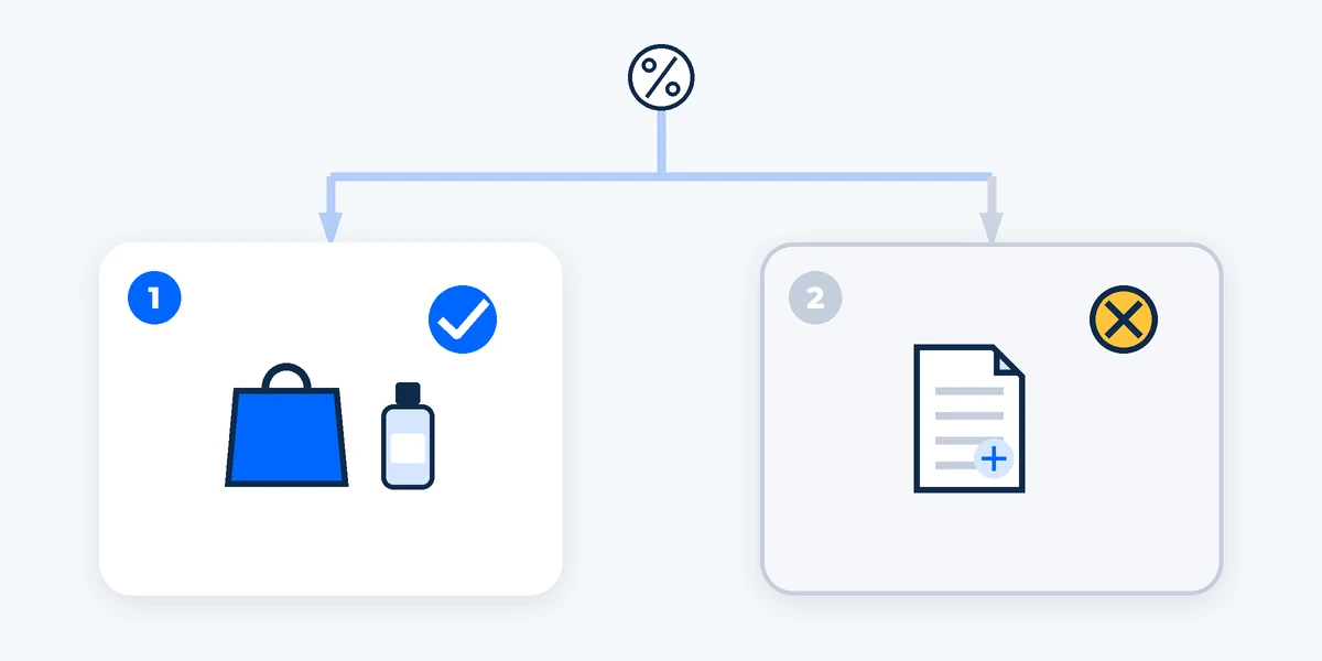 Two paths: shopping bags with a check mark, and a medical document with an X. AI-generated image.